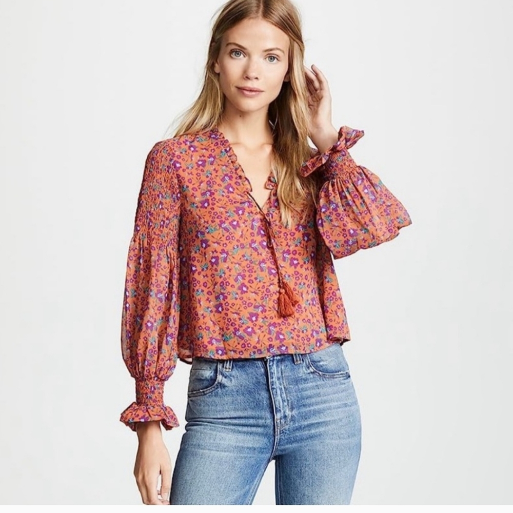 Rebecca Minkoff Penelope Boho Casual Floral Long Sleeve Top Size XS